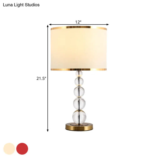 Traditional Burgundy/Beige Fabric Table Lamp With Crystal Post Drum Shade Nightstand Light