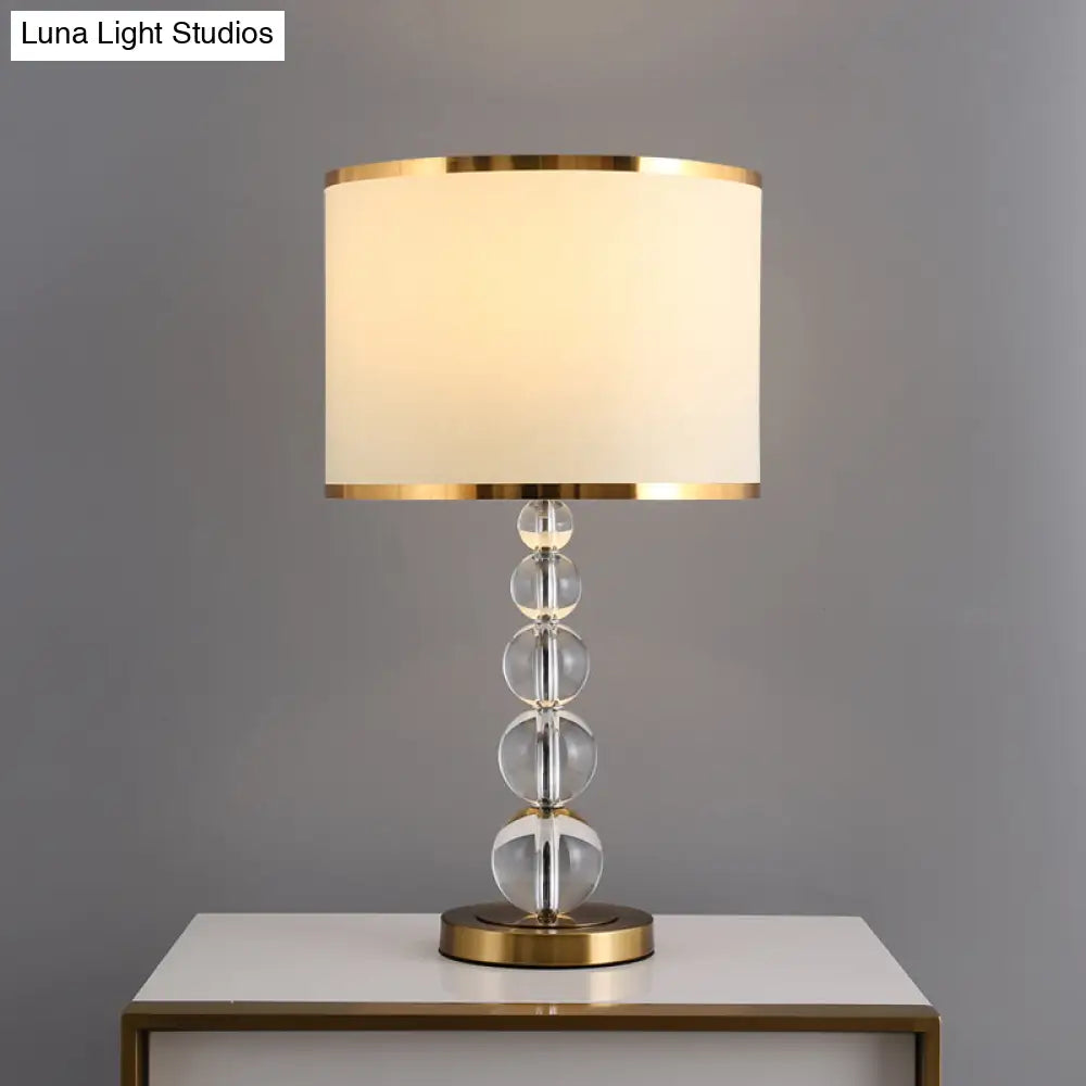 Traditional Burgundy/Beige Fabric Table Lamp With Crystal Post Drum Shade Nightstand Light