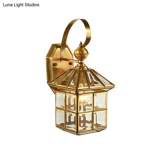 Traditional Cage Metal Sconce Light - Brass Bedroom Wall Fixture With 1-Bulb