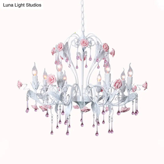 Traditional Candelabra Ceiling Chandelier With Clear Crystal Glass - 8 Pink/Blue Hanging Lights For