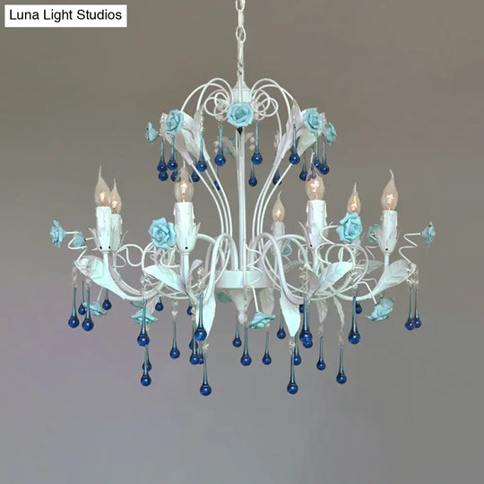 Traditional Candelabra Ceiling Chandelier With Clear Crystal Glass - 8 Pink/Blue Hanging Lights For