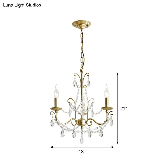 Traditional Candle Hanging Lamp Metal Chandelier (3/6 Heads) In Champagne With Crystal Decor