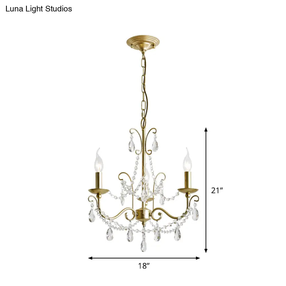 Traditional Candle Hanging Lamp - Metal Chandelier With Crystal Decor In Champagne (3/6 Heads)