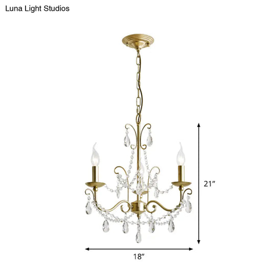 Traditional Candle Hanging Lamp - Metal Chandelier With Crystal Decor In Champagne (3/6 Heads)