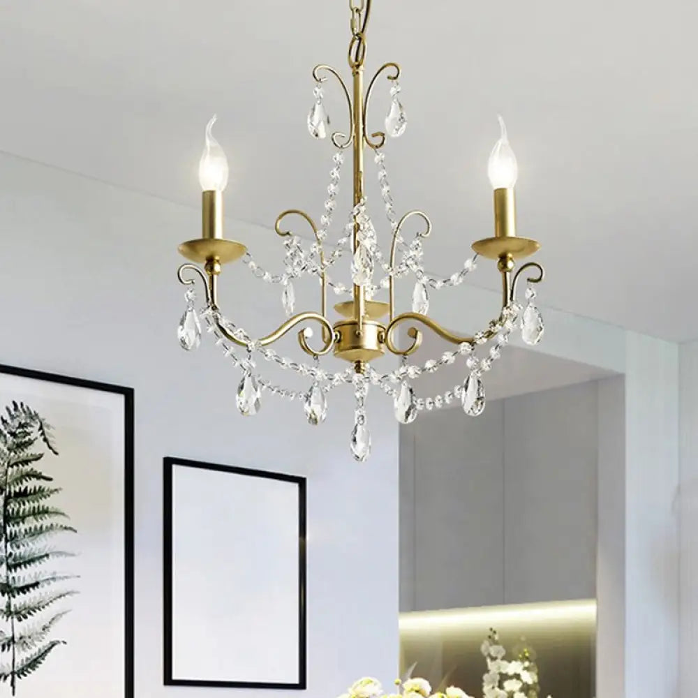 Traditional Candle Hanging Lamp - Metal Chandelier With Crystal Decor In Champagne (3/6 Heads) 3 /