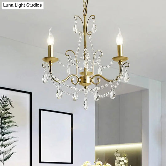 Traditional Candle Hanging Lamp Metal Chandelier (3/6 Heads) In Champagne With Crystal Decor 3 /