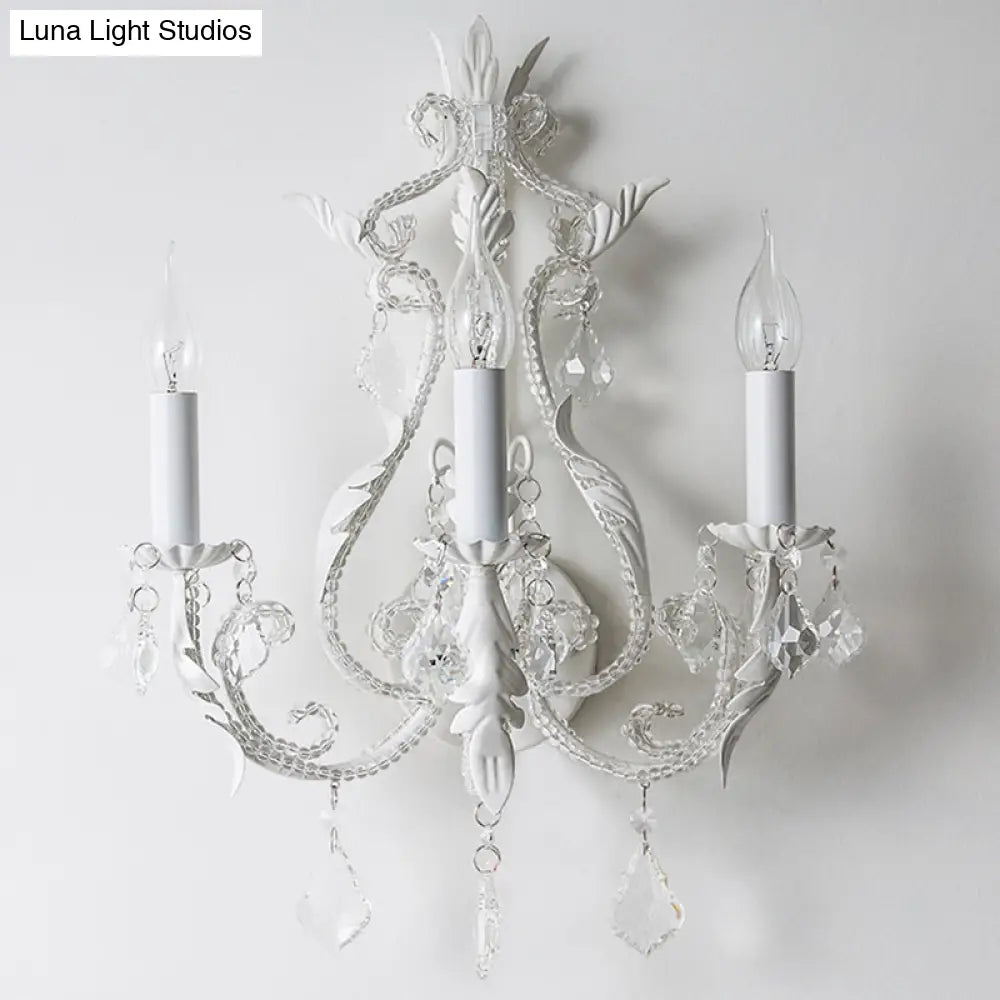 Traditional Candlestick Wall Mount Light With Crystal Draping - White