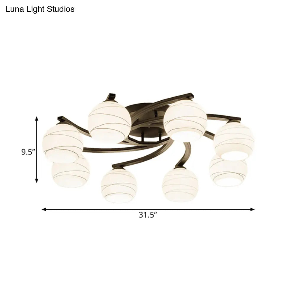 Traditional Ceiling Mount Light: Black Semi Flush With White Glass - Ideal For Corridor (3/5/8