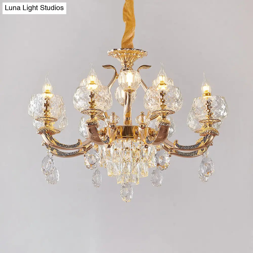 Traditional Chandelier Dining Room Light With Clear Rippled Glass Shade