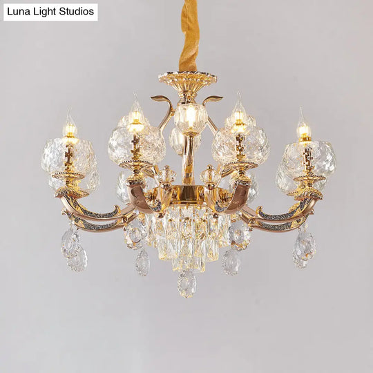 Traditional Chandelier Dining Room Light With Clear Rippled Glass Shade