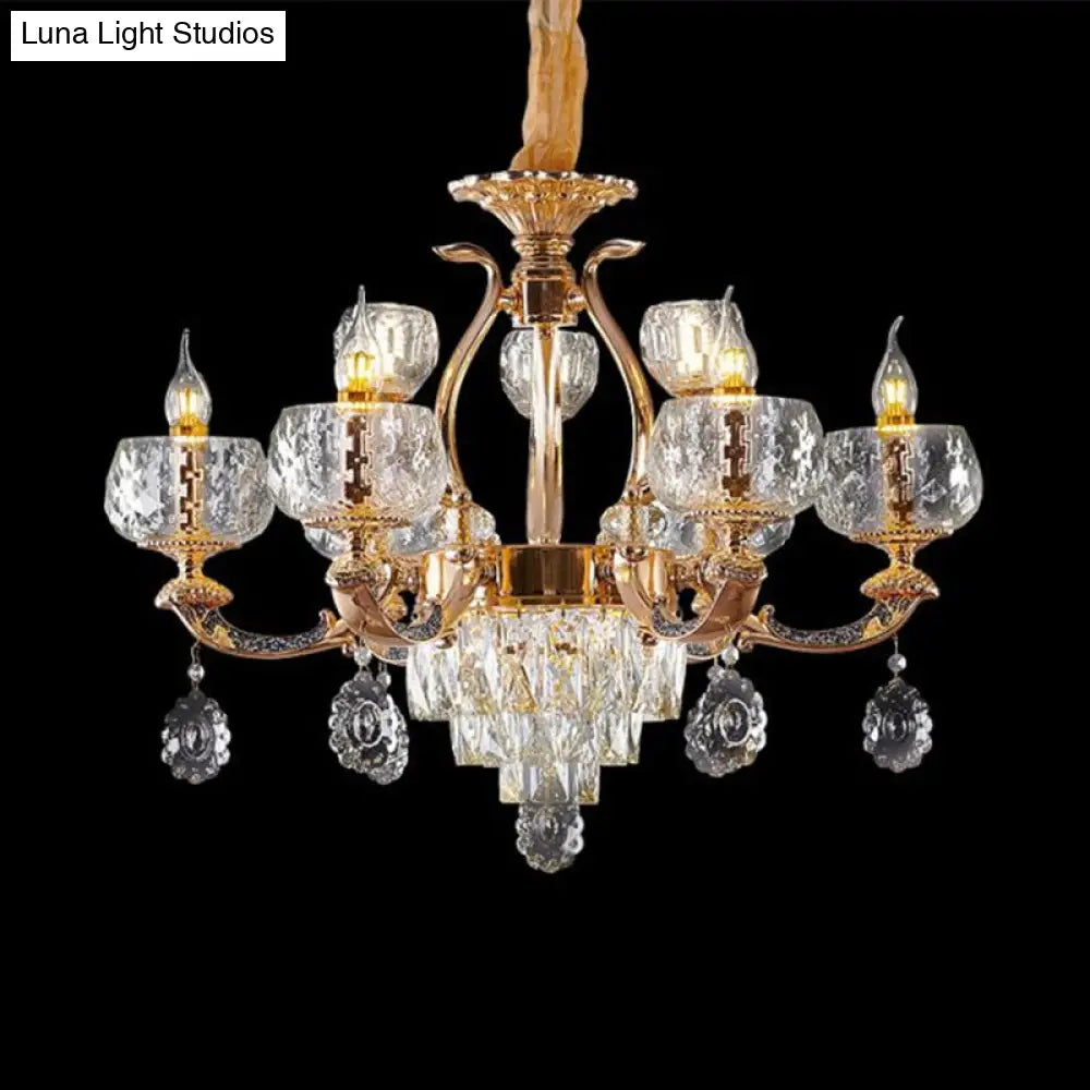 Traditional Chandelier Dining Room Light With Clear Rippled Glass Shade