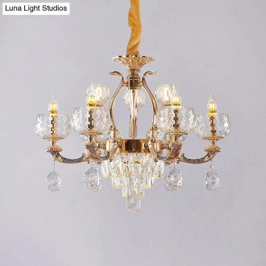 Traditional Chandelier Dining Room Light With Clear Rippled Glass Shade