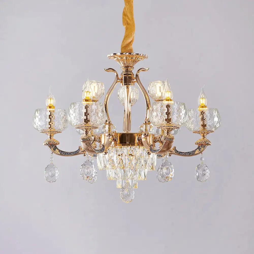 Traditional Chandelier Dining Room Light With Clear Rippled Glass Shade 9 /