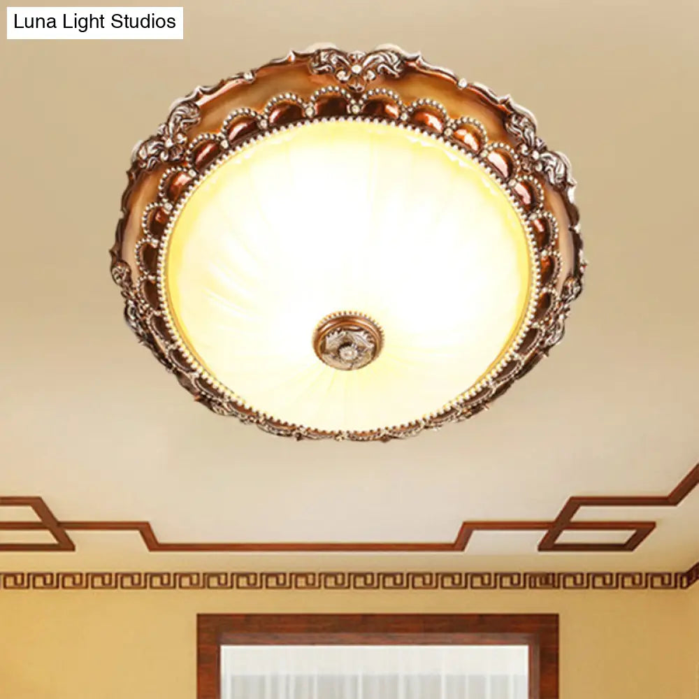 Traditional Circle Resin Flush Mount Ceiling Lamp With Bloom Tan Base & 2 Lights