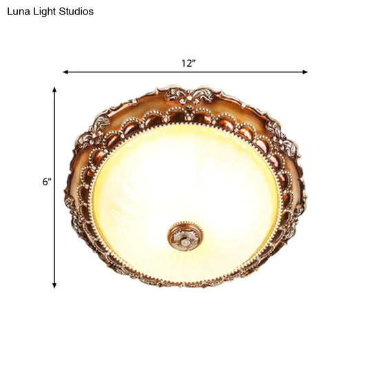 Traditional Circle Resin Flush Mount Ceiling Lamp With Bloom Tan Base & 2 Lights