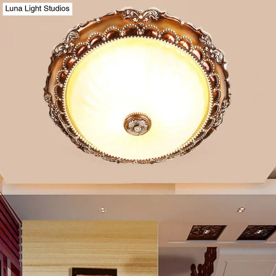 Traditional Circle Resin Flush Mount Ceiling Lamp With Bloom Tan Base & 2 Lights