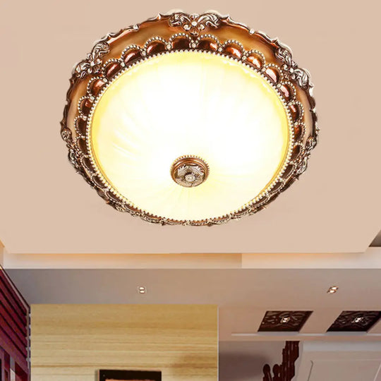 Traditional Circle Resin Flush Mount Ceiling Lamp With Bloom Tan Base & 2 Lights