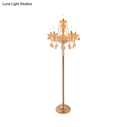 Traditional Clear Crystal Candlestick Floor Lamp With White Shade - Gold Standing Light