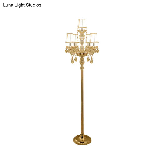 Traditional Clear Crystal Candlestick Floor Lamp With White Shade - Gold Standing Light