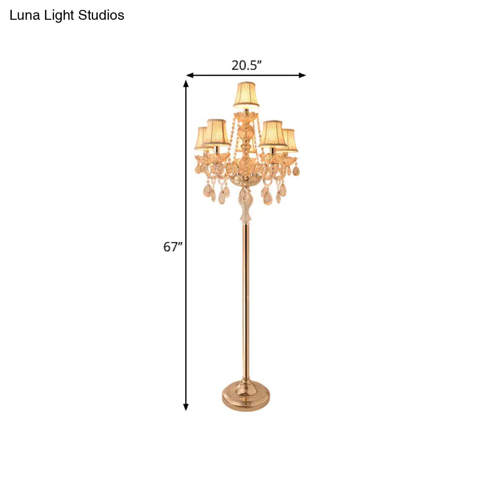 Traditional Clear Crystal Candlestick Floor Lamp With White Shade - Gold Standing Light