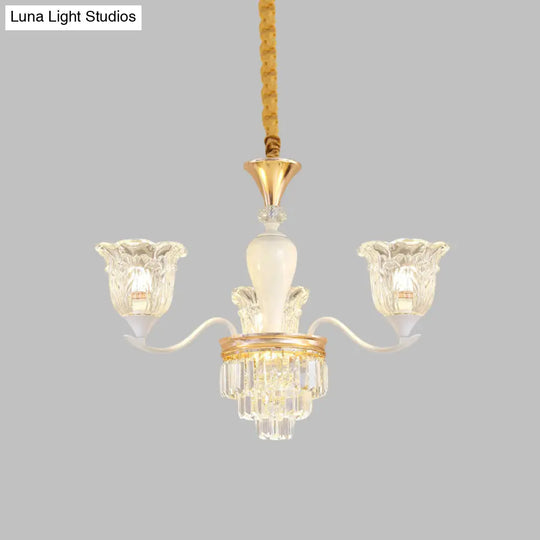 Traditional Clear Crystal Glass Chandelier Lamp - Blossom Bedroom Pendant (3/6-Head) In Gold