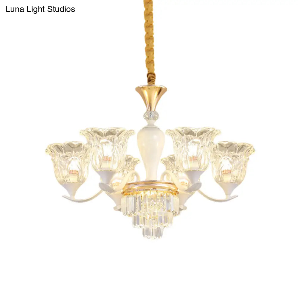 Traditional Clear Crystal Glass Chandelier Lamp - Blossom Bedroom Pendant (3/6-Head) In Gold