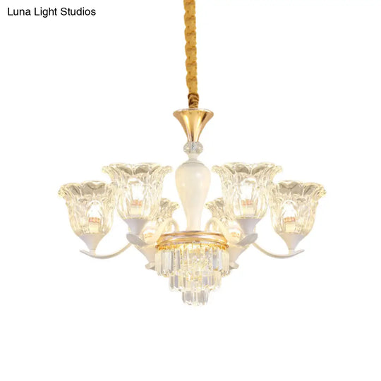 Traditional Clear Crystal Glass Chandelier Lamp - Blossom Bedroom Pendant (3/6-Head) In Gold