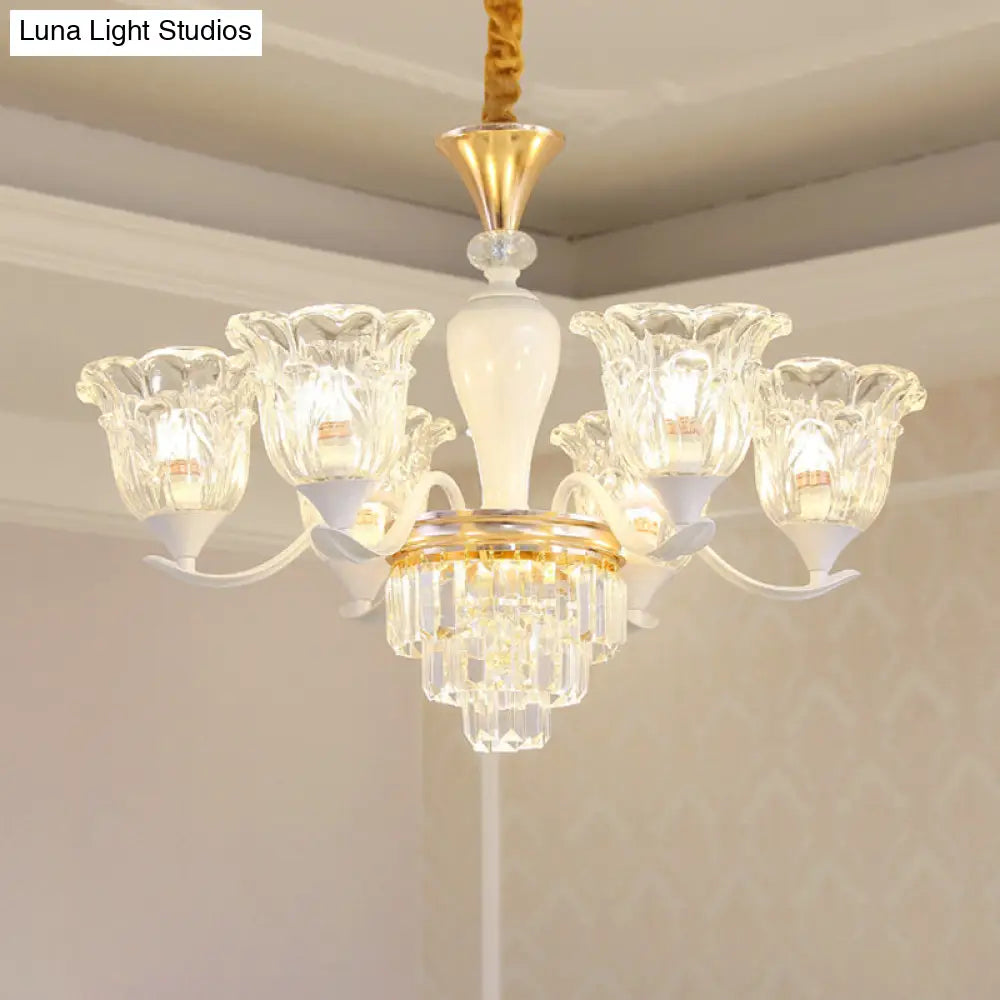 Traditional Clear Crystal Glass Chandelier Lamp - Blossom Bedroom Pendant (3/6-Head) In Gold