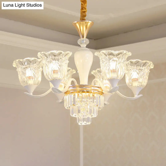 Traditional Clear Crystal Glass Chandelier Lamp - Blossom Bedroom Pendant (3/6-Head) In Gold