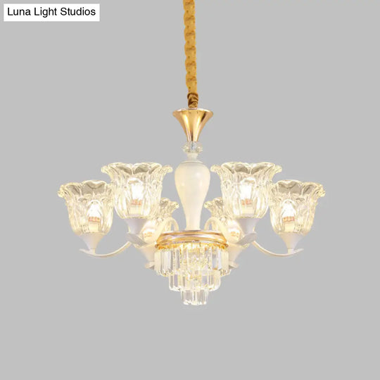 Traditional Clear Crystal Glass Chandelier Lamp - Blossom Bedroom Pendant (3/6-Head) In Gold