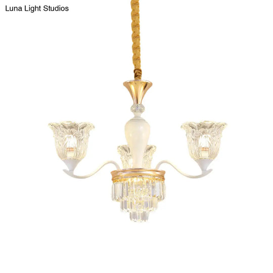 Traditional Clear Crystal Glass Chandelier Lamp - Blossom Bedroom Pendant (3/6-Head) In Gold