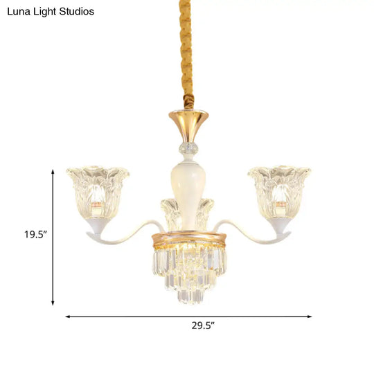 Traditional Clear Crystal Glass Chandelier Lamp - Blossom Bedroom Pendant (3/6-Head) In Gold