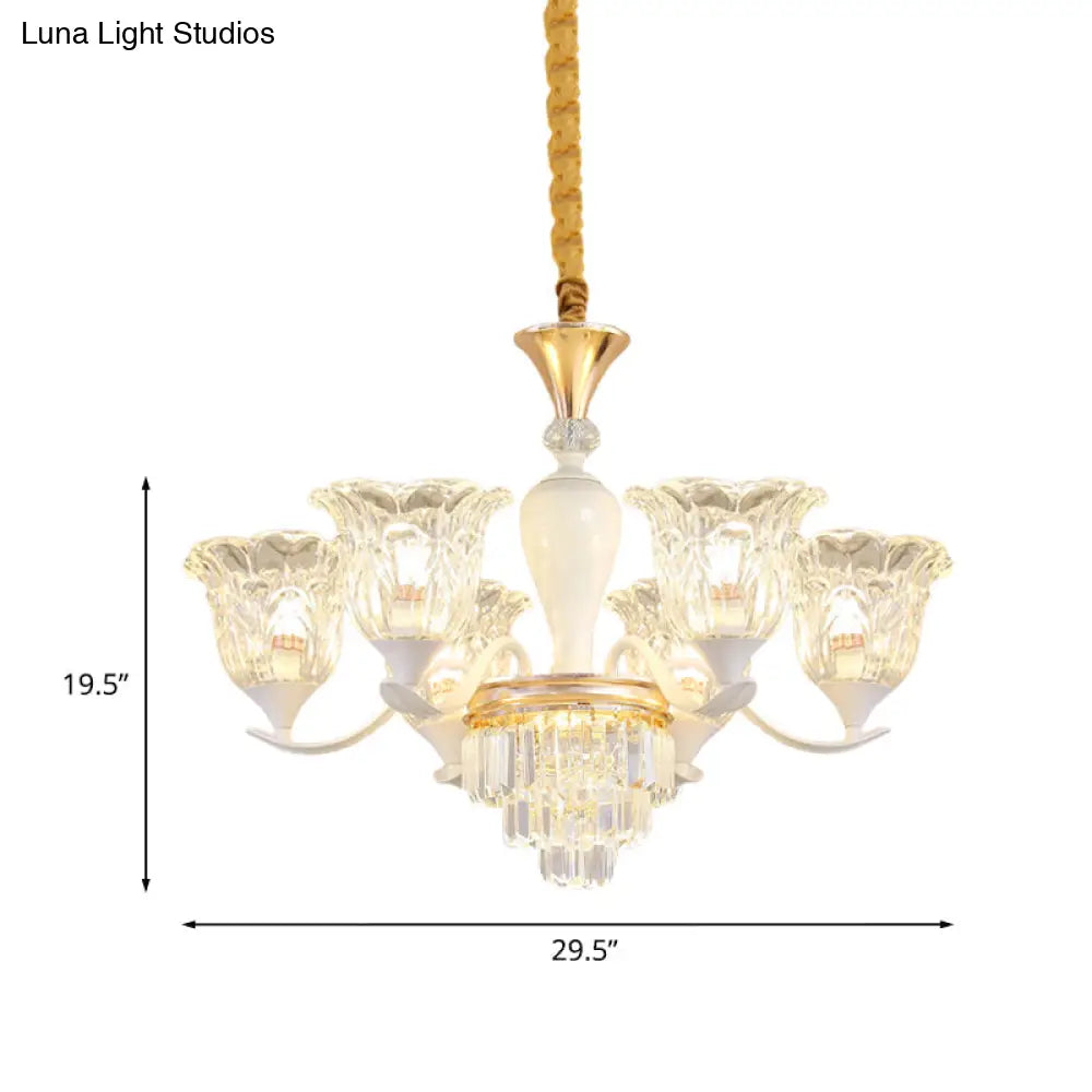 Traditional Clear Crystal Glass Chandelier Lamp - Blossom Bedroom Pendant (3/6-Head) In Gold