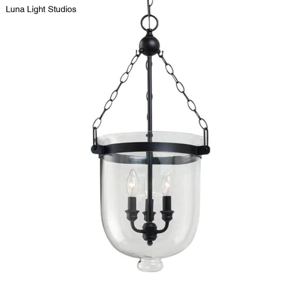 Traditional Clear Glass 3-Light Black Urn-Shaped Chandelier | Living Room Hanging Lamp 10/12 Wide