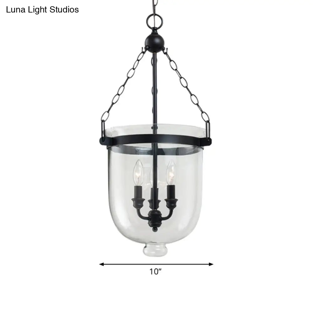 Traditional Clear Glass 3-Light Black Urn-Shaped Chandelier | Living Room Hanging Lamp 10/12 Wide