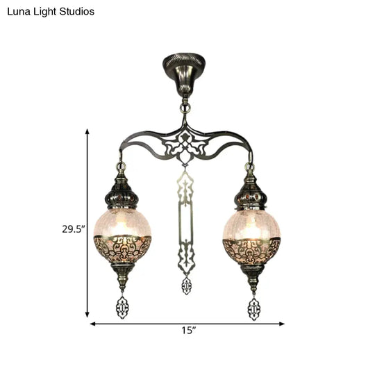 Traditional Clear Glass Ceiling Lamp: Globe/Gourd Design 2 Heads Living Room Lighting