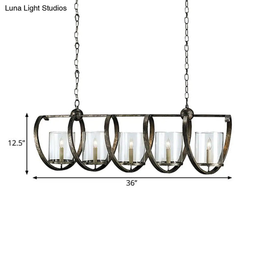 Traditional Clear Glass Hanging Light - Antique Brass/Aged Silver Cylinder Island Lighting Fixture