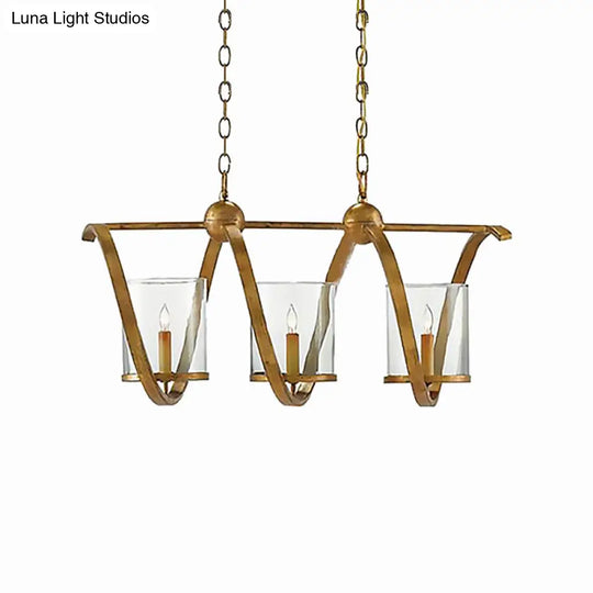 Traditional Clear Glass Hanging Light - Antique Brass/Aged Silver Cylinder Island Lighting Fixture