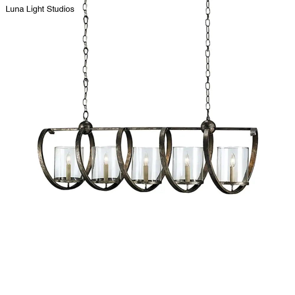 Traditional Clear Glass Hanging Light - Antique Brass/Aged Silver Cylinder Island Lighting Fixture