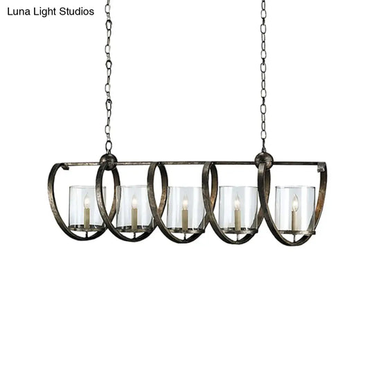 Traditional Clear Glass Hanging Light - Antique Brass/Aged Silver Cylinder Island Lighting Fixture