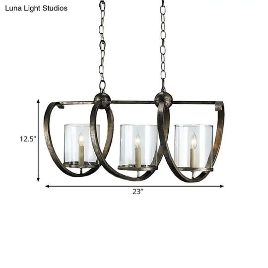 Traditional Clear Glass Hanging Light - Antique Brass/Aged Silver Cylinder Island Lighting Fixture