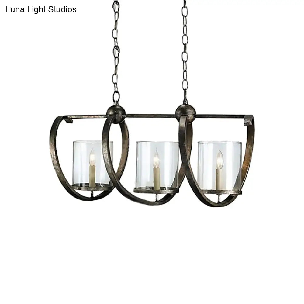 Traditional Clear Glass Hanging Light - Antique Brass/Aged Silver Cylinder Island Lighting Fixture