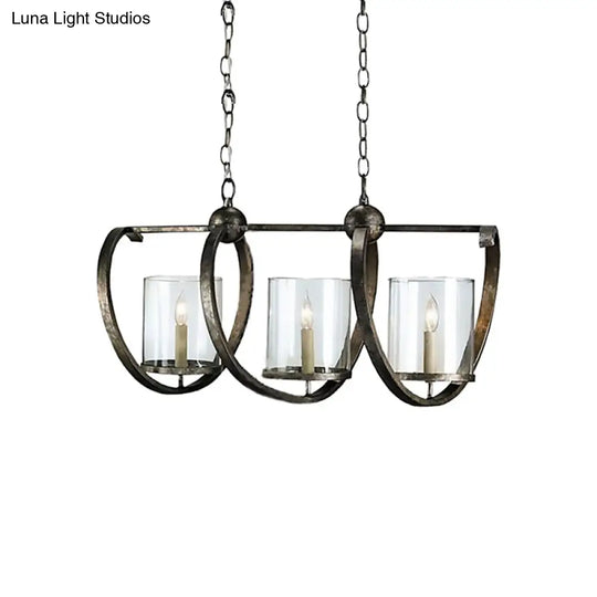 Traditional Clear Glass Hanging Light - Antique Brass/Aged Silver Cylinder Island Lighting Fixture