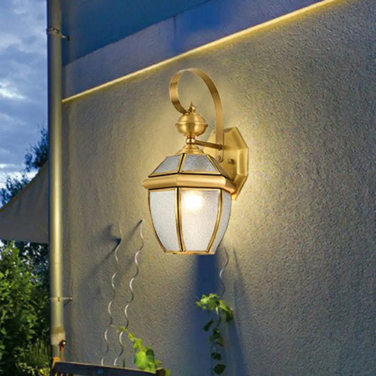 Traditional Clear Glass Outdoor Wall Mounted Brass Lantern Sconce / Hexagon