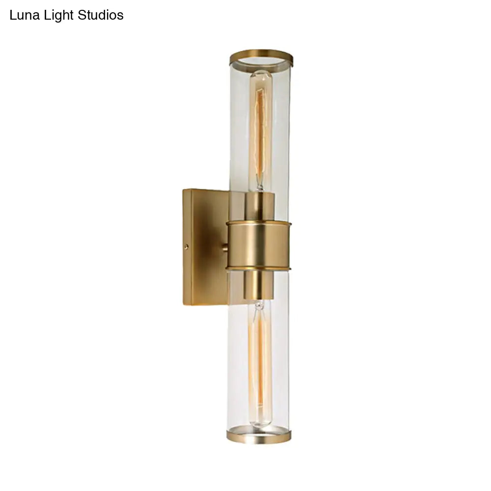 Traditional Clear Glass Tube Wall Lamp With 2 Bulbs - Brass/Chrome Sconce For Bedside