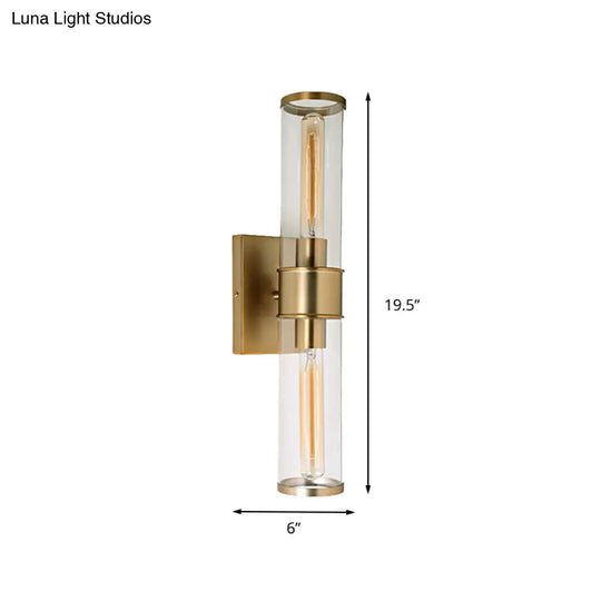 Traditional Clear Glass Tube Wall Lamp With 2 Bulbs - Brass/Chrome Sconce For Bedside