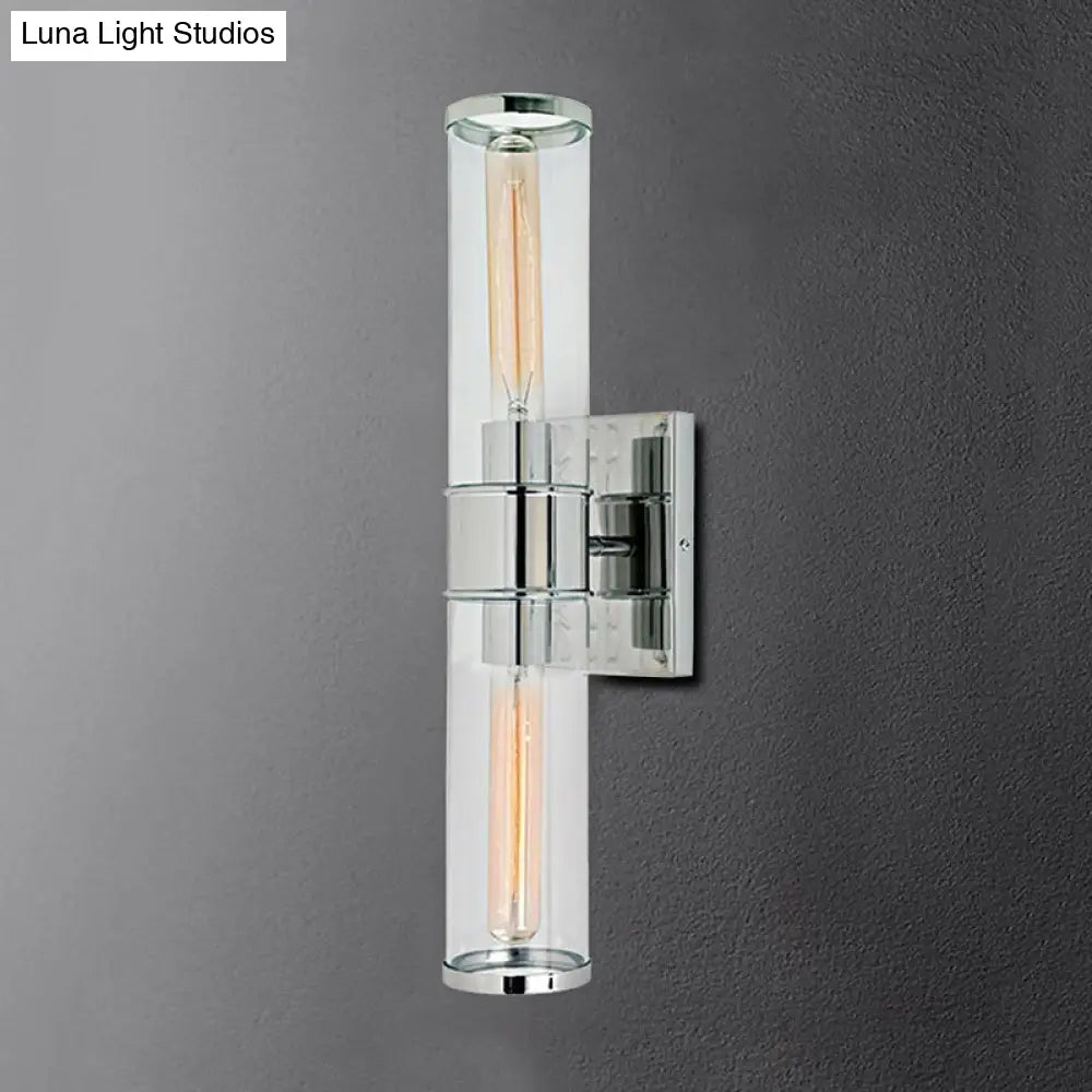 Traditional Clear Glass Tube Wall Lamp With 2 Bulbs - Brass/Chrome Sconce For Bedside