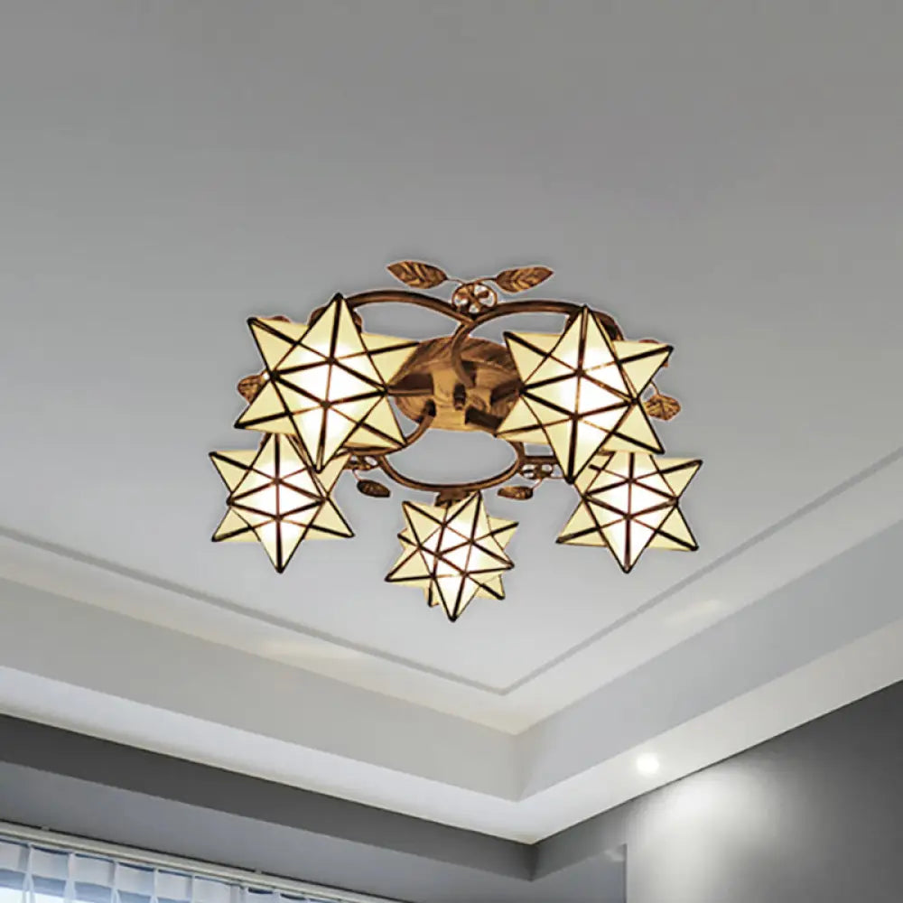 Traditional Clear Tiffany Glass Flush Mount Ceiling Light - 8/5 Lights Starry Design In White For
