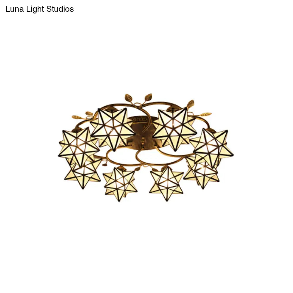Traditional Clear Tiffany Glass Flush Mount Ceiling Light - 8/5 Lights Starry Design In White For