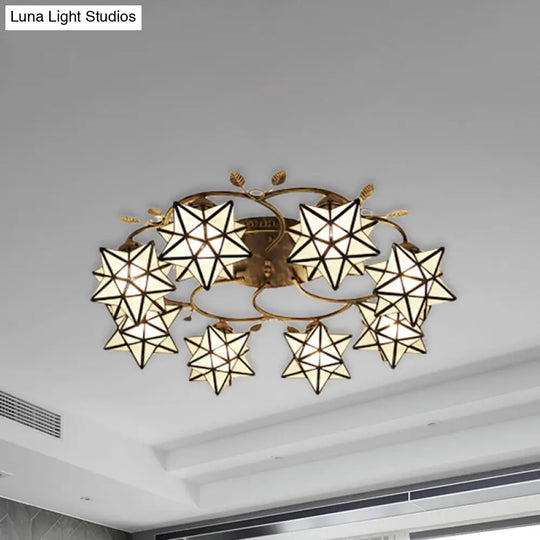 Traditional Clear Tiffany Glass Flush Mount Ceiling Light - 8/5 Lights Starry Design In White For